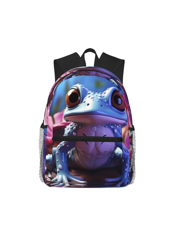 Colorful Frog Among Flowers Unisex Large Capacity Bookbag, Schoolbag, Casual Daypack for High School, College, Teens, Travel, Work