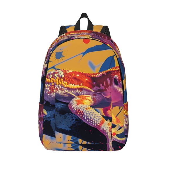 Vsdgher Colorful Gecko Jungle Art Print Canvas Backpack Travel Rucksack Unisex Knapsack 15.7/17.7Inch Laptop Backpack for Work,College -Medium