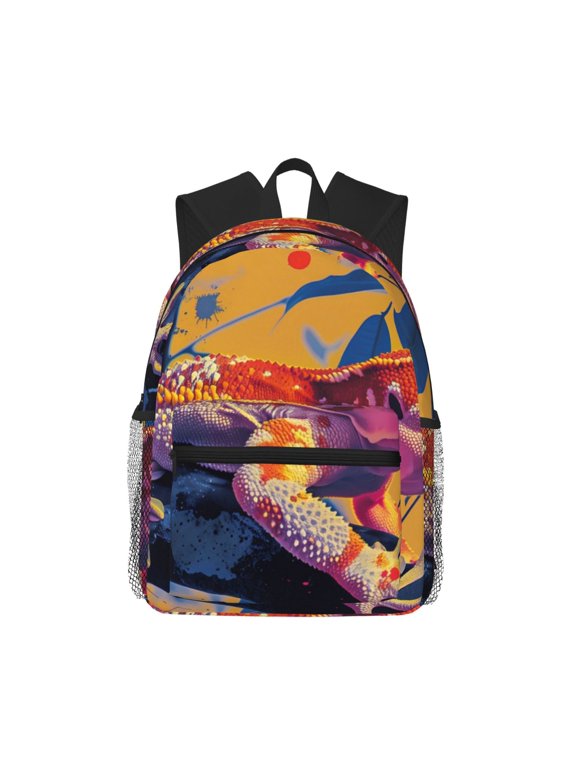 Colorful Gecko Jungle Art Unisex Large Capacity Bookbag, Schoolbag, Casual Daypack for High School, College, Teens, Travel, Work