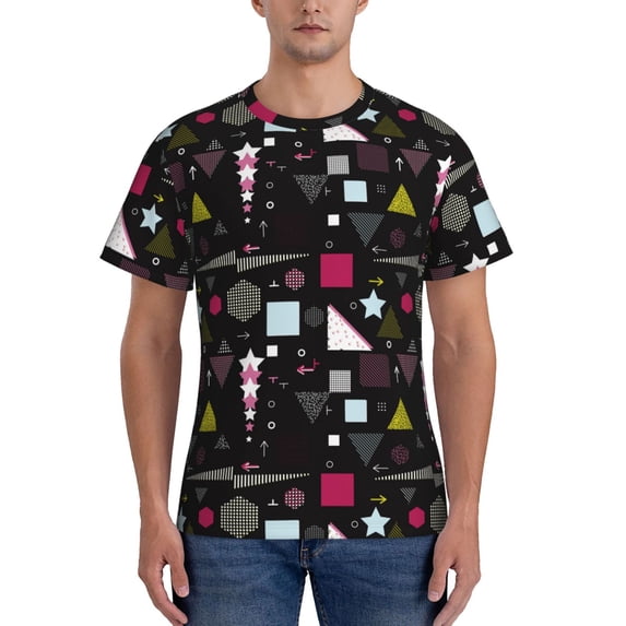 Vsdgher Colorful Geometry Print Men's Dry Fit Mesh Athletic Shirts Moisture Wicking Tennis T-Shirt Tops