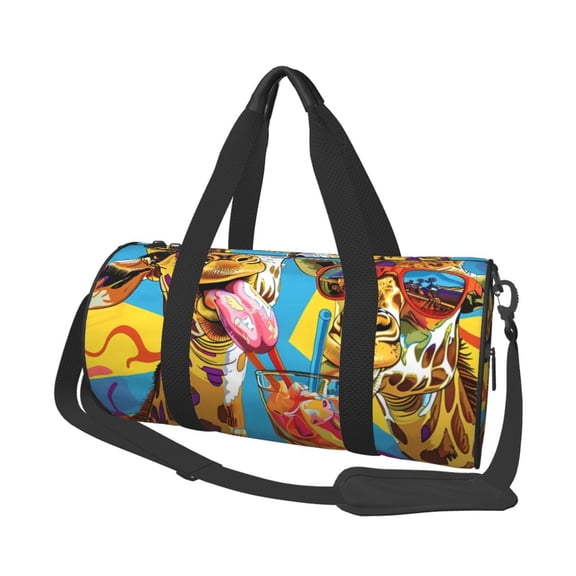 Vsdgher Colorful Giraffes with Drinks 45L Foldable Duffel Bag, Sports Gym Bag,Overnight Bag, Portable Weekender Bag for Airplanes