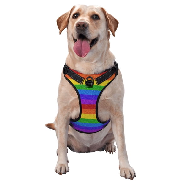 Vsdgher Colorful Glitter Rainbow Pattern Dog Harness,No Pull Pet Harness with Soft Padded Handle,Adjustable Reflective Vest with 2 Buckles,4 Slide Buckles,S-XL