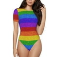thumbnail image 1 of Vsdgher Colorful Glitter Rainbow Prinr Short Sleeve Body suit for Womens, Sexy Onesie One Piece Round Neck Bodysuit Shapewear Tummy Control-Medium, 1 of 7