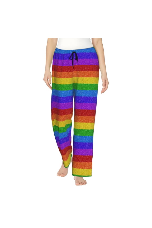 Colorful Glitter Rainbow Women’s Womens Pajama Pants, Lounge Wide Leg PantsLounge Pants,Sleep Bottoms, Lounge for Women-