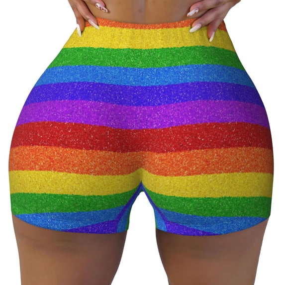 Vsdgher Colorful Glitter Rainbow print Workout Shorts for Women Seamless Soft Smooth Gym Yoga Scrunch Active Exercise Fitness Shorts