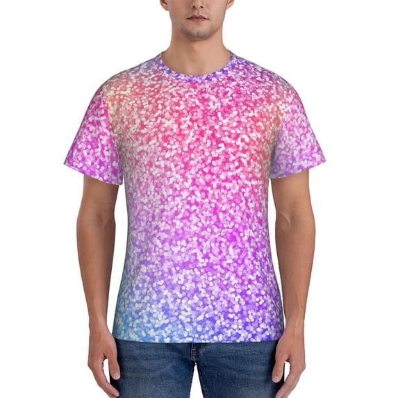 Vsdgher Colorful Glitters Print Men's Dry Fit Mesh Athletic Shirts Moisture Wicking Tennis T-Shirt Tops