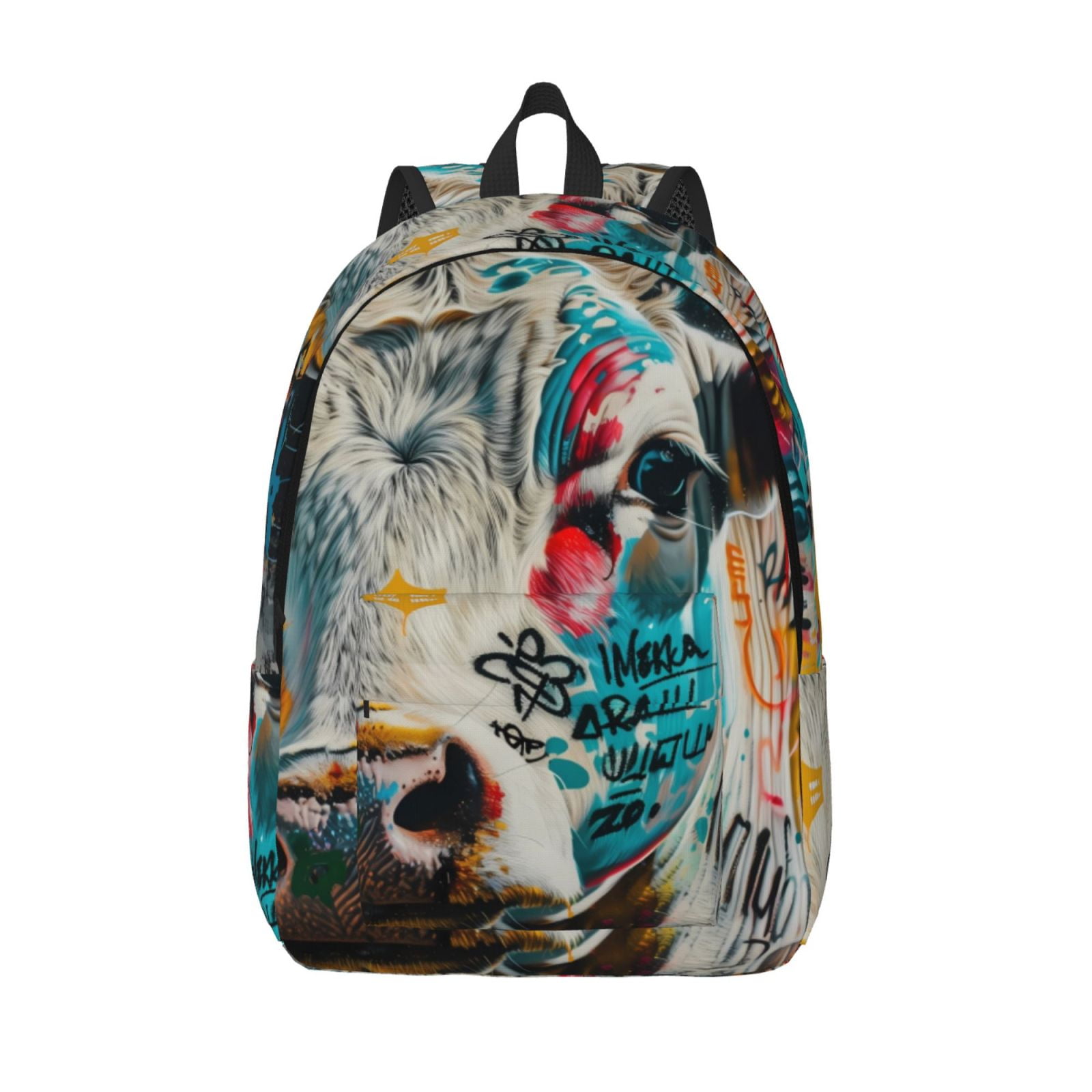 Vsdgher Colorful Graffiti Cow Print Canvas Backpack Travel Rucksack Unisex Knapsack 15.7/17.7Inch Laptop Backpack for Work,College -Small