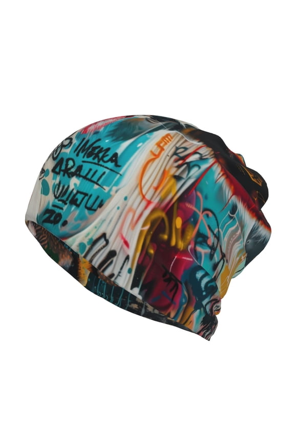 Colorful Graffiti Cow Slouchy Beanie Hat for Men/Women, Skull Cap Chemo Cap Night Sleeping Cap