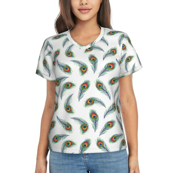Vsdgher Colorful Grass Women Shirts V Neck Short Sleeve Tops T-Shirt Basic Tees, S to 3XLSmall