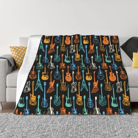 Vsdgher Colorful Guitar Pattern Fleece Throw Blanket, Horizontal Fleece Bedding Home Decor for Couch & Bed All Season Use -50"x40"