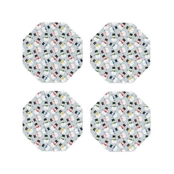 Vsdgher Colorful Hat Snowman Leather Coasters for Drinks, Durable Drink Coasters 4 Set for Tabletop Protection, Luxurious Home Décor and Housewarming Gift-Octagon