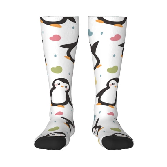 Vsdgher Colorful Hearts Penguin Print Thigh High Socks Extra Long Stretchy Sock Women Over Knee High Opaque Stocking Daily Wear