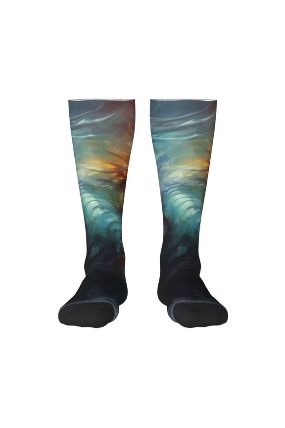 Colorful Ink Style Dragon Print Thigh High Socks Extra Long Stretchy Sock Women Over Knee High Opaque Stocking Daily Wear