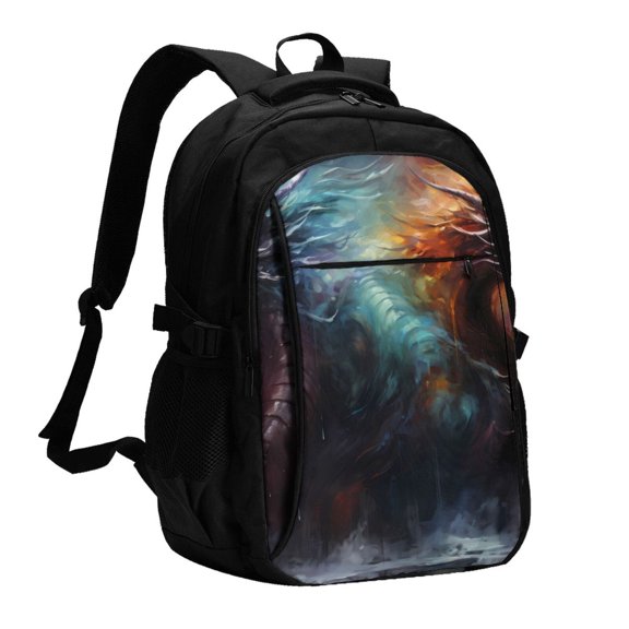 Vsdgher Colorful Ink Style Dragon Print Travel Laptop Backpack, Laptops Backpack with USB Charging Port, Water Resistant Computer Bag Gift for Men & Women