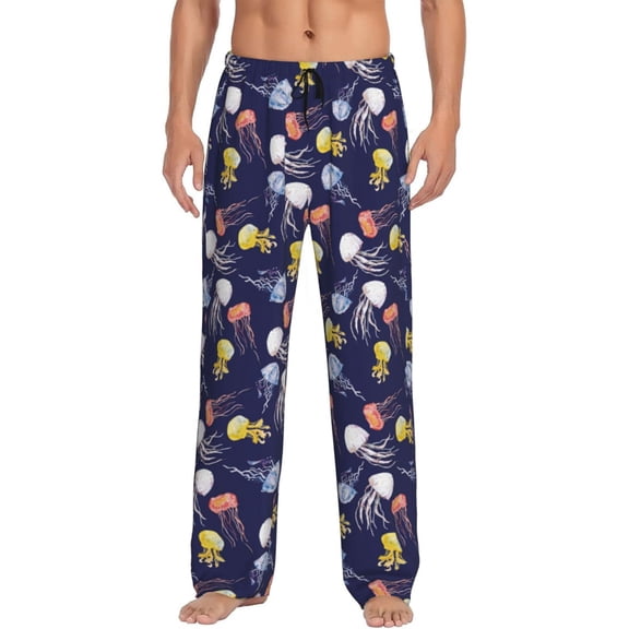 Vsdgher Colorful Jellyfish Print Mens Pajama Pants Sleep & Lounge Pants, PJ Bottoms With elastic waistb and Pockets