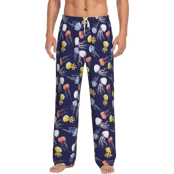 Vsdgher Colorful Jellyfish Print Mens Pajama Pants Sleep & Lounge Pants, PJ Bottoms With elastic waistb and Pockets