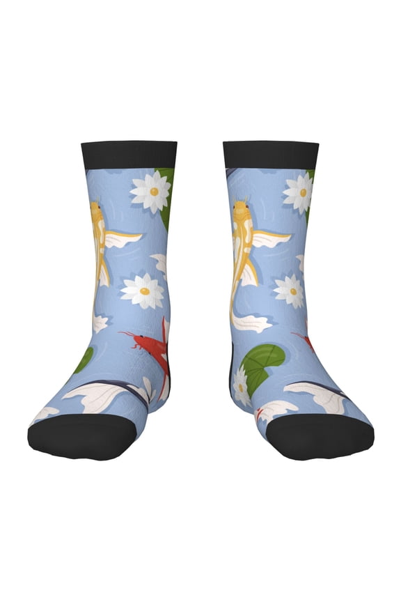 Colorful Koi Fish Pattern Kids Socks Boys Girl Crew Athletic Half Sport Running Breathable Socks Lightweight Stretch Crew Socks