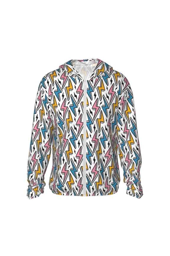 Colorful Lightning Bolts Print Adult Hoodie Shirts Rash Guard for Men Women,Long Sleeve Sun Protection Fishing Shirts for Athletic Running Swim-Large