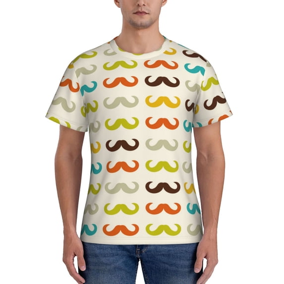 Vsdgher Colorful Mustache Print Men's Dry Fit Mesh Athletic Shirts Moisture Wicking Tennis T-Shirt Tops