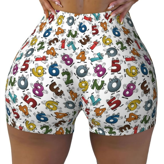 Vsdgher Colorful Numbers print Workout Shorts for Women Seamless Soft Smooth Gym Yoga Scrunch Active Exercise Fitness Shorts