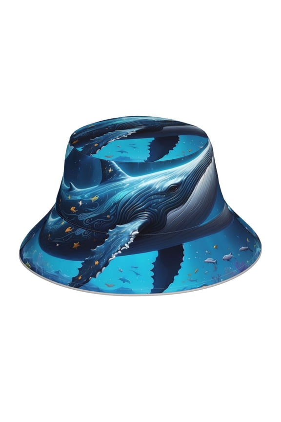 Colorful Ocean Whale Print Bucket Hat for Men&Women Bucket Hat Reversible Summer Double-Side-Wear Travel Gardening, Beach, Camping, Hiking, Fishing Cap