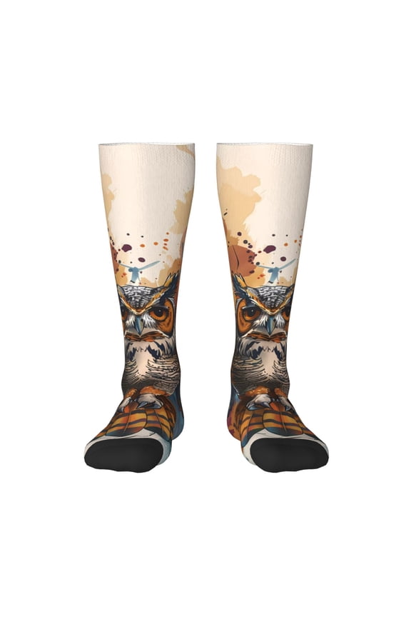 Colorful Owl Tattoo Art Knee Socks, High Socks Long Stretchy Sock Women Knee High Stocking, Long Socks for Women