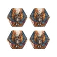 thumbnail image 1 of Vsdgher Colorful Owl Tattoo Art Leather Coasters for Drinks, Durable Drink Coasters 4 Set for Tabletop Protection, Luxurious Home Décor and Housewarming Gift-Hexagon, 1 of 6