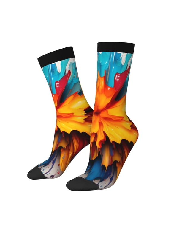 Colorful Paint Print Crew Socks for Men & Women, Breathable Casual Athletic Ankle Socks