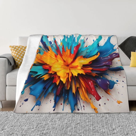 Vsdgher Colorful Paint Print Pattern Fleece Throw Blanket, Horizontal Fleece Bedding Home Decor for Couch & Bed All Season Use -60"x50"