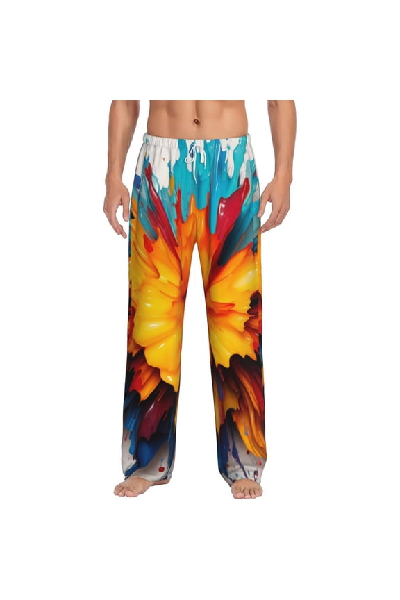 Colorful Paint Print Print Mens Pajama Pants Sleep & Lounge Pants, PJ Bottoms With elastic waistb and Pockets