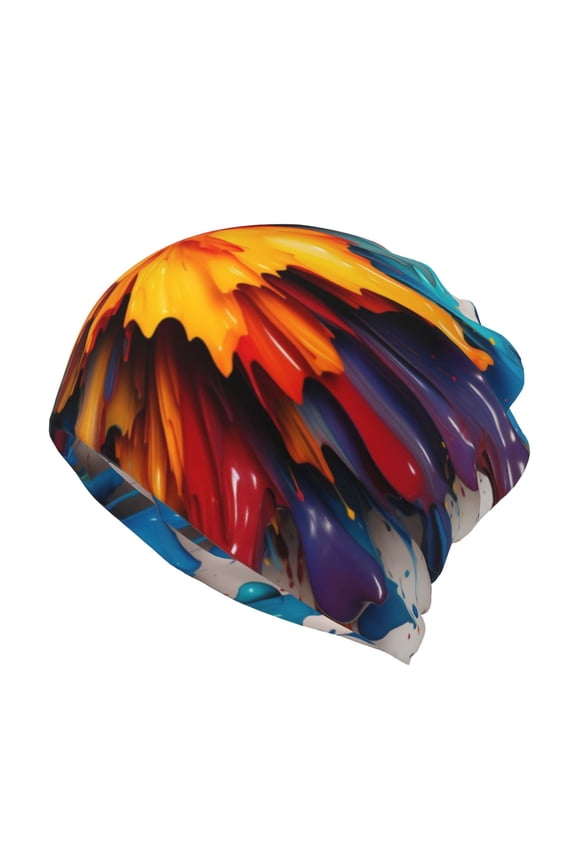 Colorful Paint Print Slouchy Beanie Hat for Men/Women, Skull Cap Chemo Cap Night Sleeping Cap