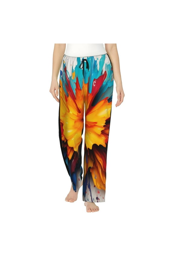 Colorful Paint Print Women’s Womens Pajama Pants, Lounge Wide Leg PantsLounge Pants,Sleep Bottoms, Lounge for Women-Small