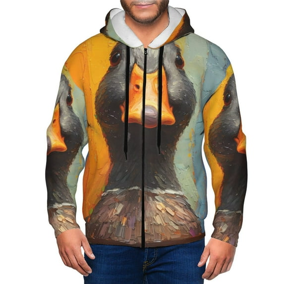 Vsdgher Colorful Painted Duck Mens Hoodies Zip Hoodie, Hoodies for Men, Zip-up Hooded Sweatshirt-3X-Large