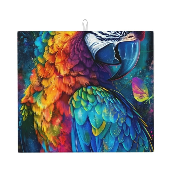 Vsdgher Colorful Parrot Jungle Dream Print Dish Drying Mat, Kitchen Counter Mat, Dish Drying Pad for Dishes, Utensils, Pots and Pans,16" x 18"