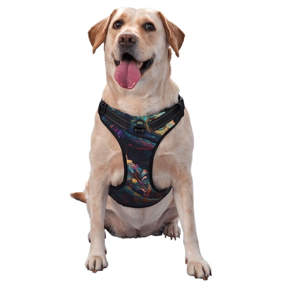 Vsdgher Colorful Patterned Snake Pattern Dog Harness,No Pull Pet Harness with Soft Padded Handle,Adjustable Reflective Vest with 2 Buckles,4 Slide Buckles,S-XL