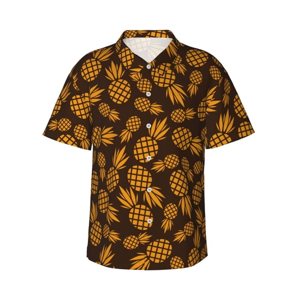 Vsdgher Colorful Pineapple Print Men's Hawaiian Shirts Button Down Tropical Holiday Beach Shirts Vacation Clothes,Large
