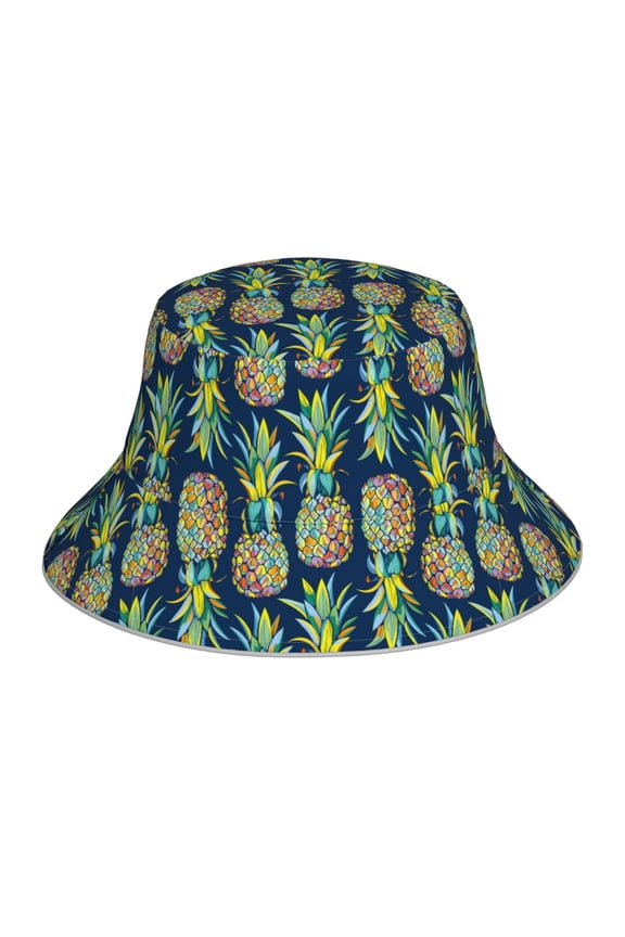 Colorful Pineapples Print Bucket Hat for Men&Women Bucket Hat Reversible Summer Double-Side-Wear Travel Gardening, Beach, Camping, Hiking, Fishing Cap