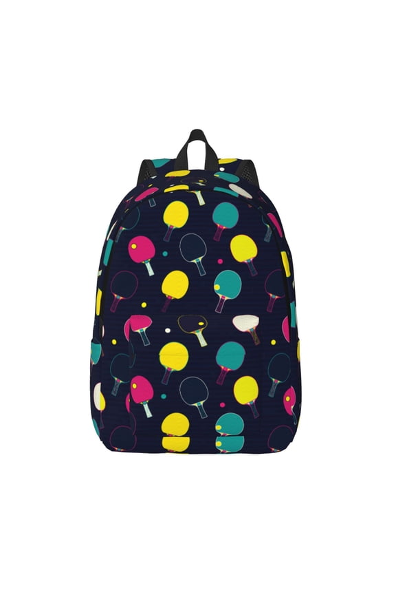 Colorful Ping Pong Rackets Print Canvas Backpack Travel Rucksack Unisex Knapsack 15.7/17.7Inch Laptop Backpack for Work,College -Medium
