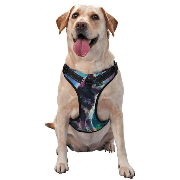 Vsdgher Colorful Plant Wolf Pattern Dog Harness,No Pull Pet Harness with Soft Padded Handle,Adjustable Reflective Vest with 2 Buckles,4 Slide Buckles,S-XL Small