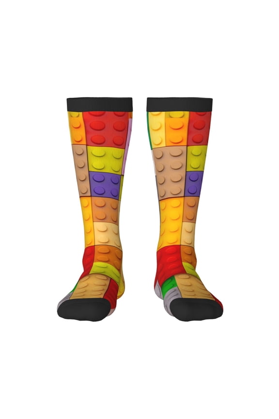 Colorful Plastic Blocks Pattern Knee Socks, High Socks Long Stretchy Sock Women Knee High Stocking, Long Socks for Women