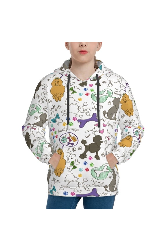 Colorful Poodle Dog Hoodie Youth Classic Hooded Pullover Sweatshirts Essentials Hoodie for Children (s-xl)-Large