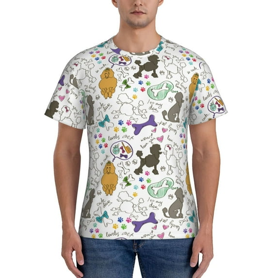 Vsdgher Colorful Poodle Dog Print Men's Dry Fit Mesh Athletic Shirts Moisture Wicking Tennis T-Shirt Tops