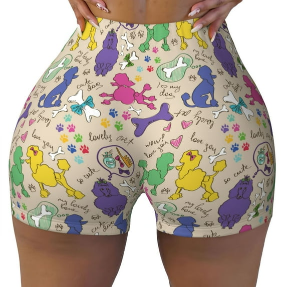 Vsdgher Colorful Poodle Dog print Workout Shorts for Women Seamless Soft Smooth Gym Yoga Scrunch Active Exercise Fitness Shorts