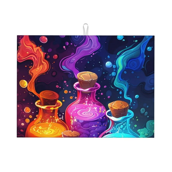 Vsdgher Colorful Potion Bottles Magic Dish Drying Mat Super Absorbent Drying Mat Large Dish Drying Mats for Kitchen Counter Kitchen Drying Mat 24" x 18"