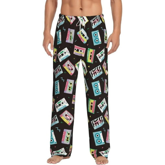Vsdgher Colorful Retro Tape Print Mens Pajama Pants Sleep & Lounge Pants, PJ Bottoms With elastic waistb and Pockets