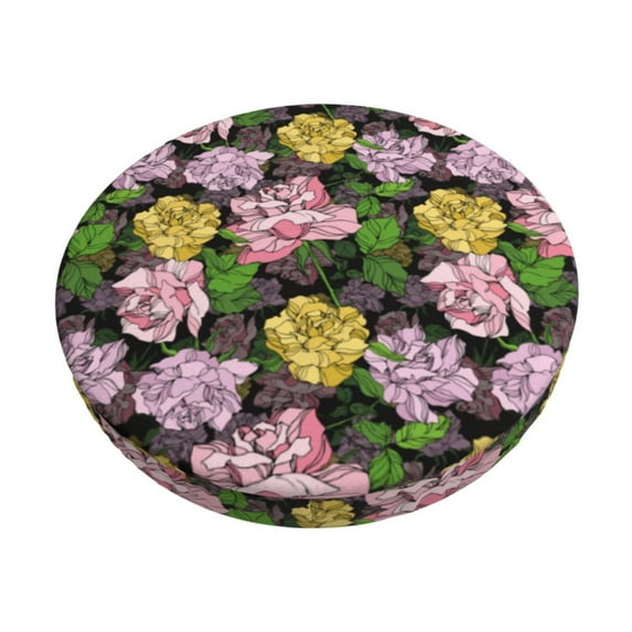 Vsdgher Colorful Roses Print Stool Covers Round,Stretch Round Stool Covers Washable Stool Cushion Slipcover Elastic Chair Covers for 12-14 Inch Chair