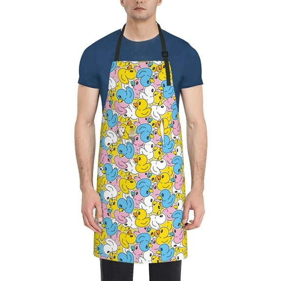 Vsdgher Colorful Rubber Duck 1 Waterproof Apron with 2 Pockets Kitchen Chef Aprons Bibs for Grooming Cooking Baking Painting Gardening