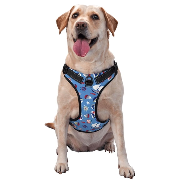 Vsdgher Colorful Sailing Ship Pattern Dog Harness,No Pull Pet Harness with Soft Padded Handle,Adjustable Reflective Vest with 2 Buckles,4 Slide Buckles,S-XL Small