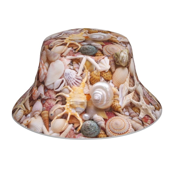 Vsdgher Colorful Seashells Print Bucket Hat for Men&Women Bucket Hat Reversible Summer Double-Side-Wear Travel Gardening, Beach, Camping, Hiking, Fishing Cap