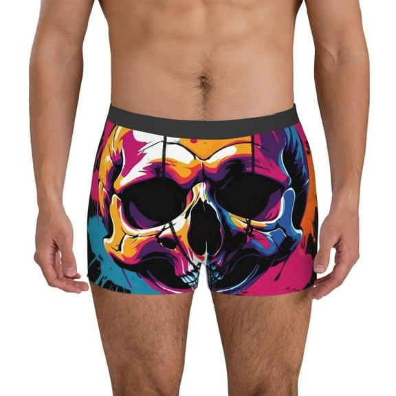 Vsdgher Colorful Skull Pattern Men's Boxer Brief Underwear,Soft Funny Underwear for Men-XX-Large